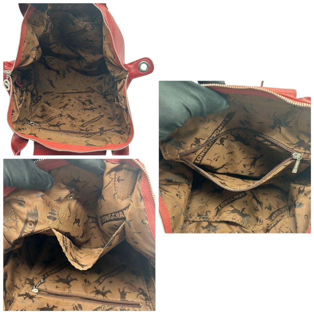 Longchamp Hand Bag Tote Purse Le Pliage Leather Red Authentic