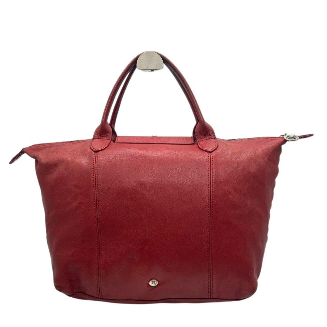 Longchamp Hand Bag Tote Purse Le Pliage Leather Red Authentic