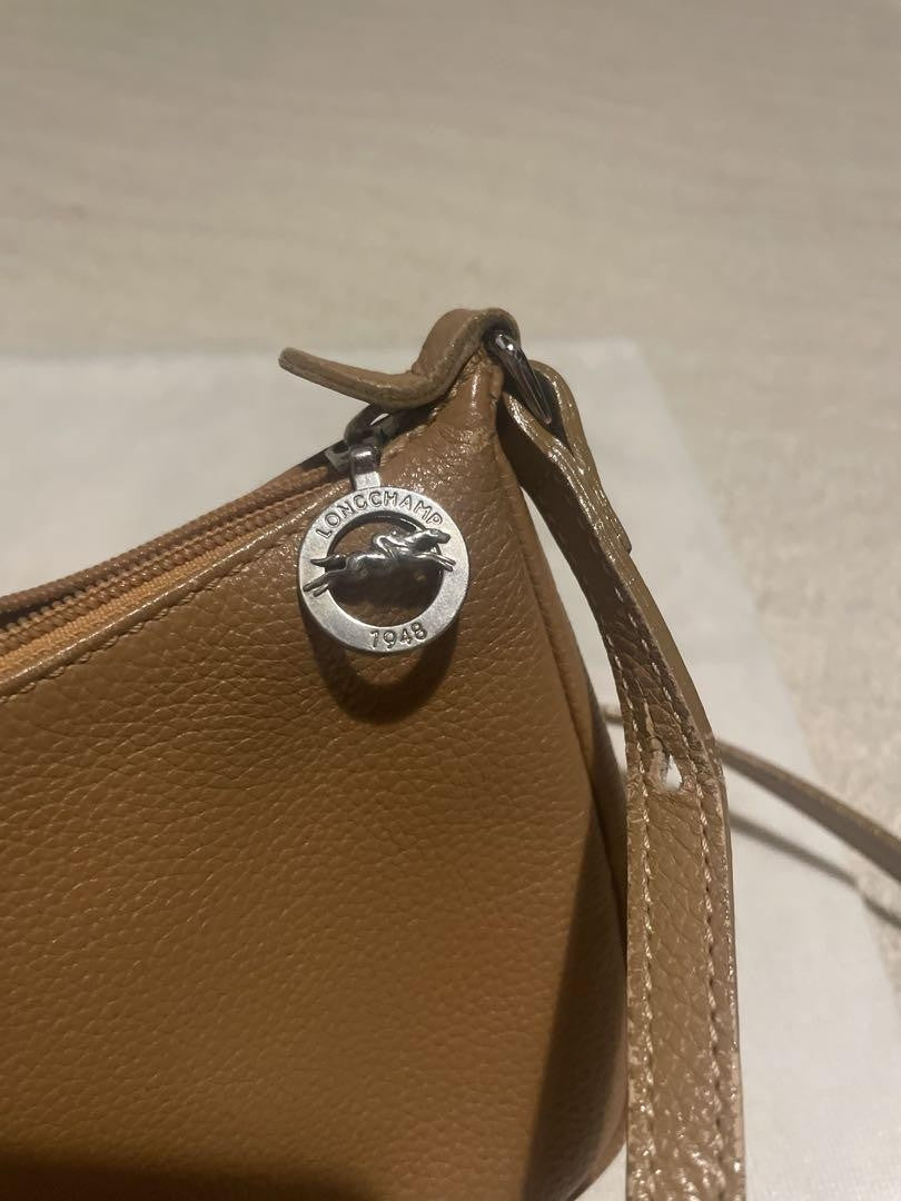 Longchamp Shoulder Bag Purse Beige Authentic
