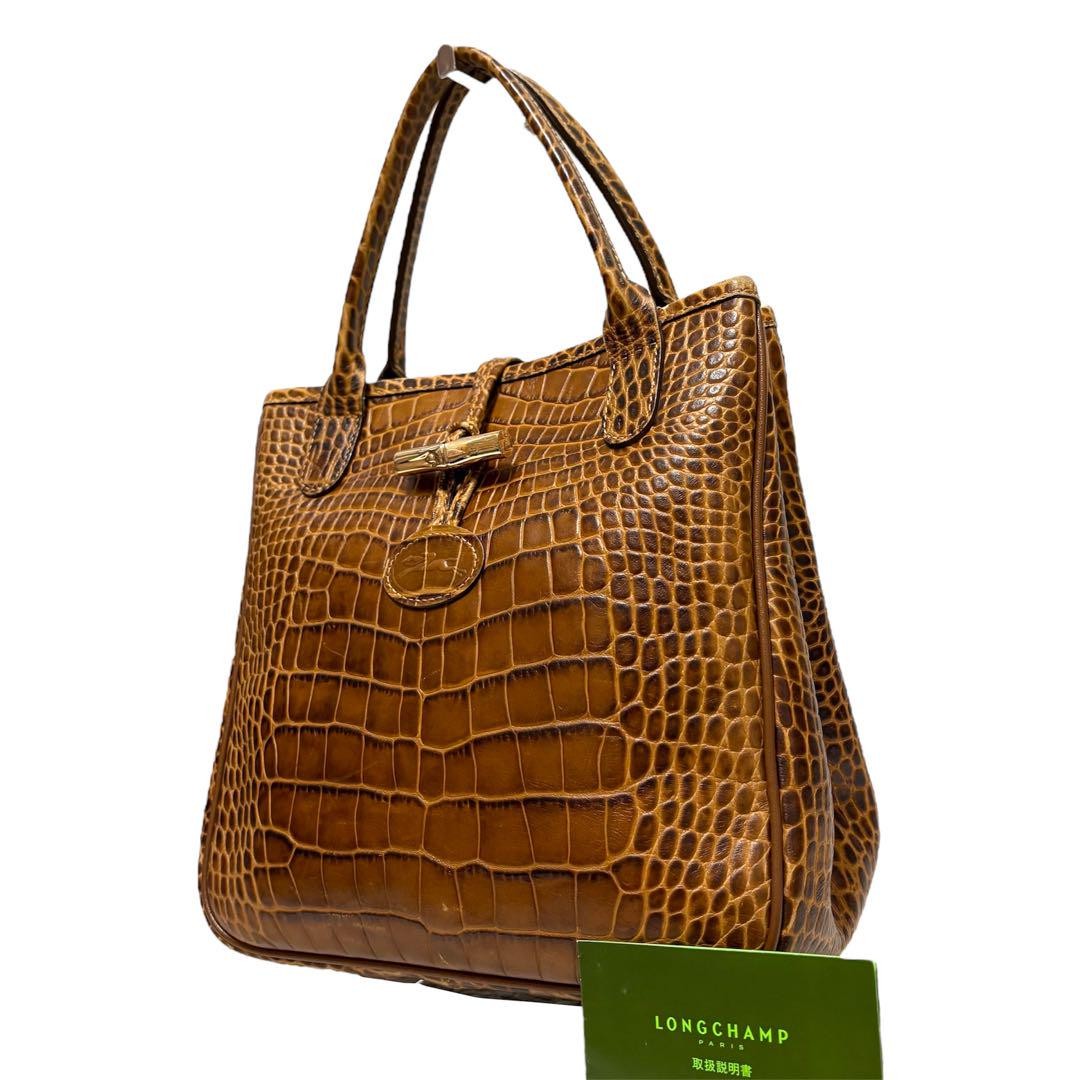Longchamp Hand Bag Tote Purse Leather Brown Authentic
