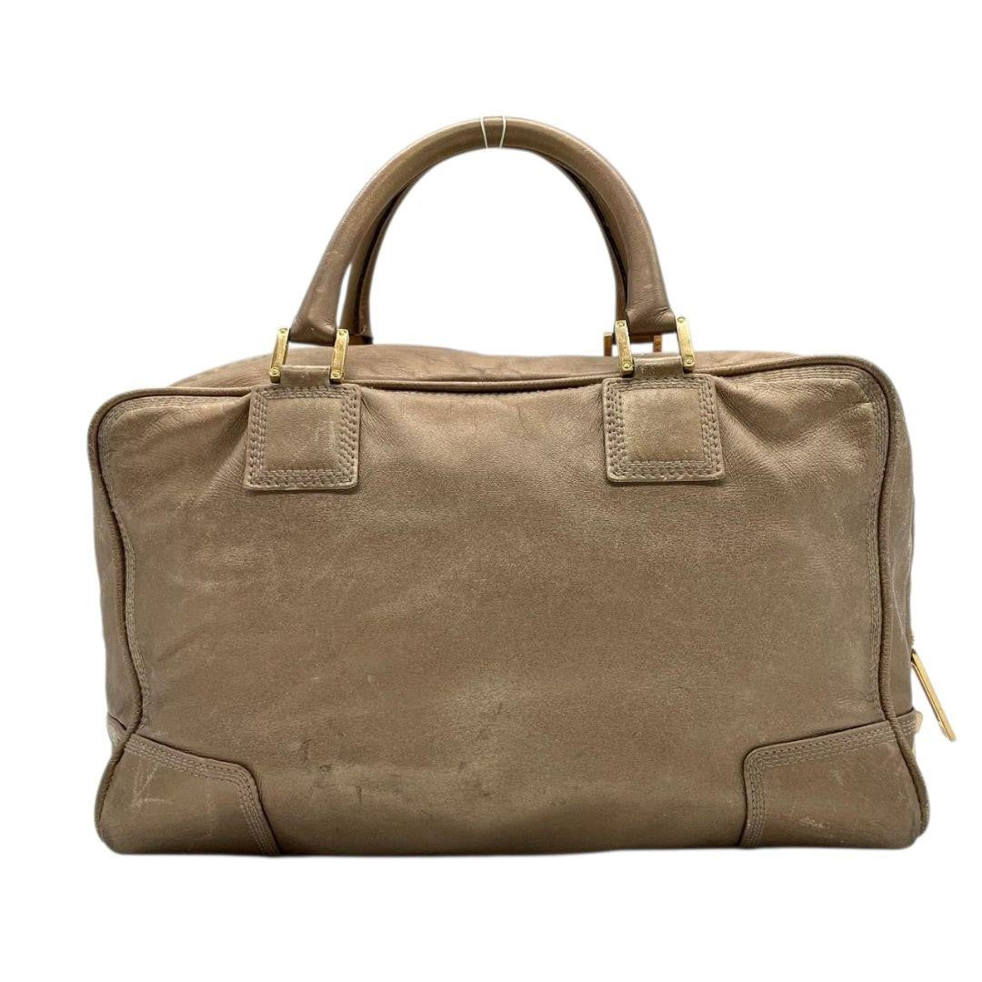 LOEWE Hand Bag Tote Purse Anagram Leather Beige Brown Authentic