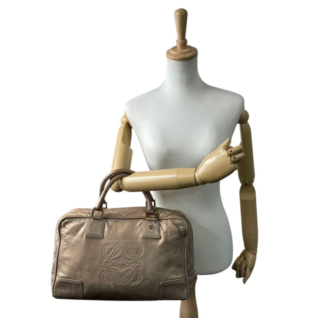 LOEWE Hand Bag Tote Purse Anagram Leather Beige Brown Authentic