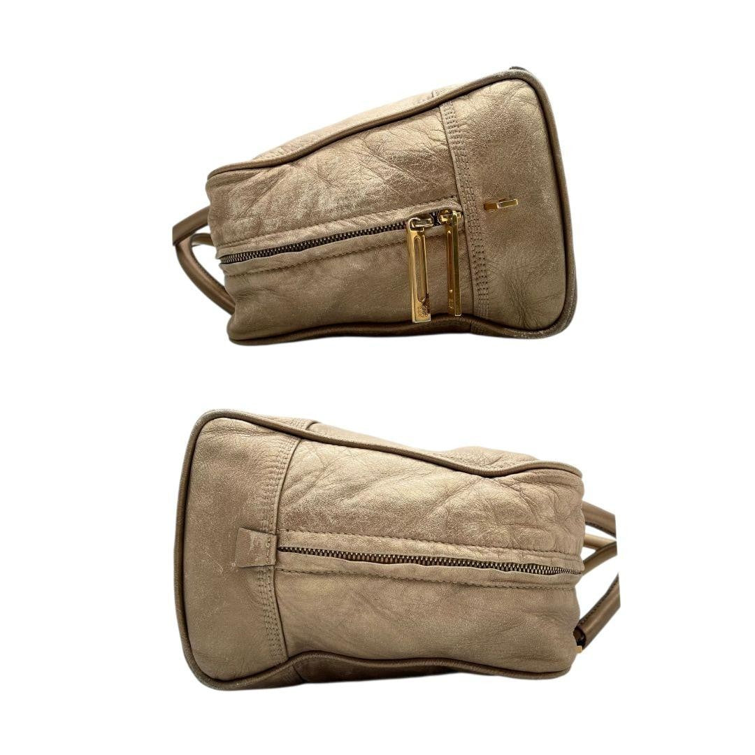 LOEWE Hand Bag Tote Purse Anagram Leather Beige Brown Authentic