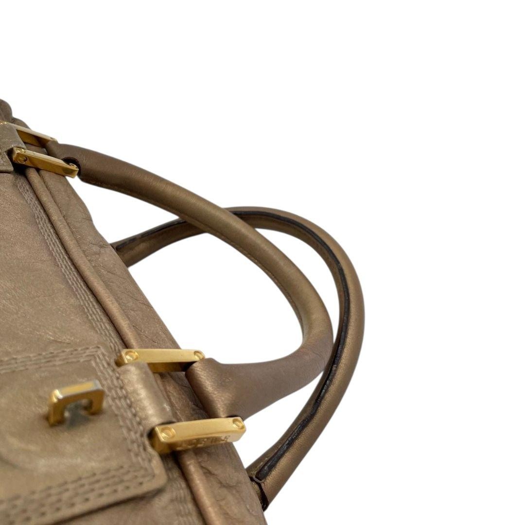 LOEWE Hand Bag Tote Purse Anagram Leather Beige Brown Authentic