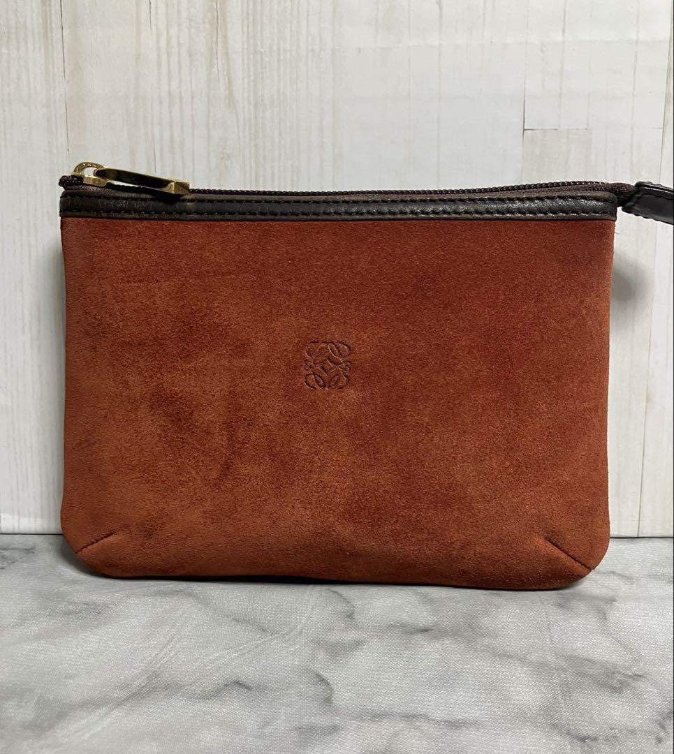 LOEWE Accessory Pouch Hand Pouch Anagram Suede Brown Authentic