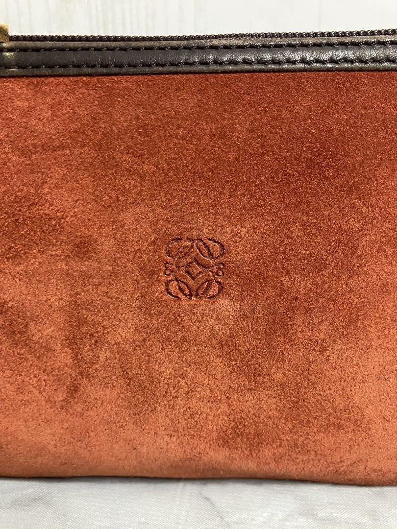 LOEWE Accessory Pouch Hand Pouch Anagram Suede Brown Authentic