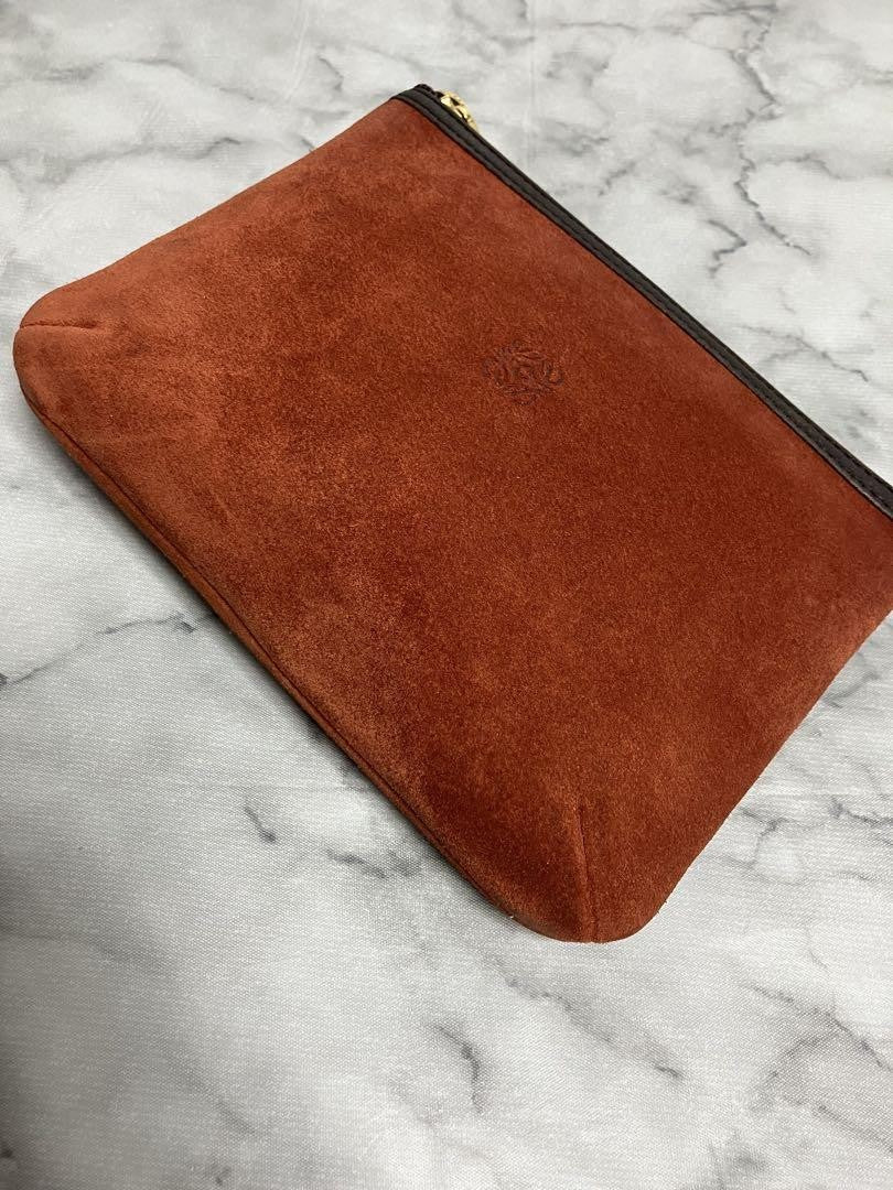 LOEWE Accessory Pouch Hand Pouch Anagram Suede Brown Authentic