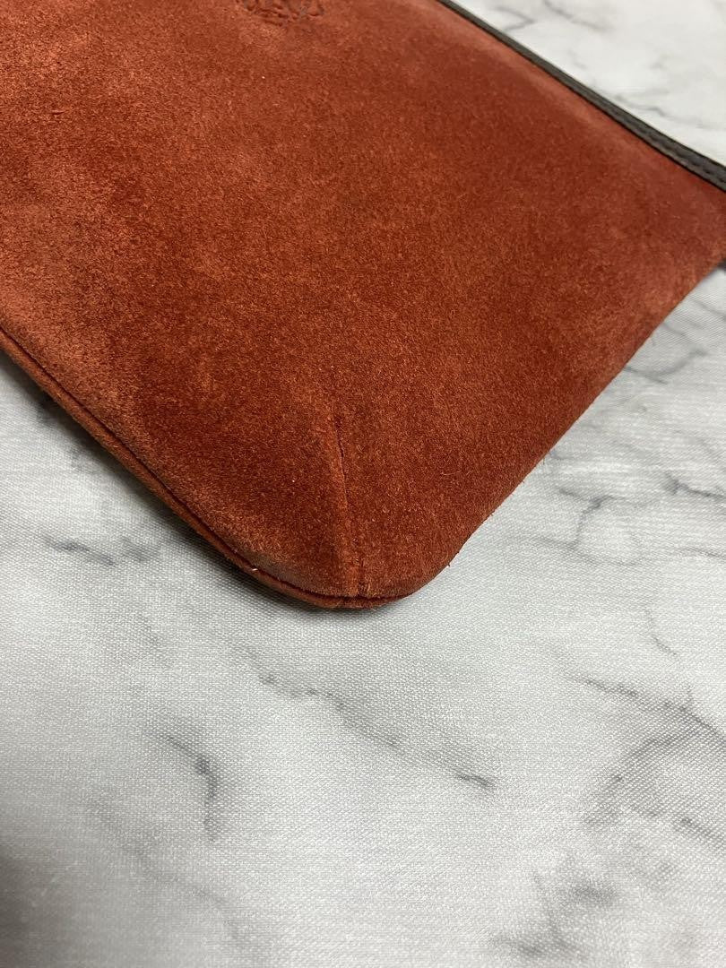 LOEWE Accessory Pouch Hand Pouch Anagram Suede Brown Authentic