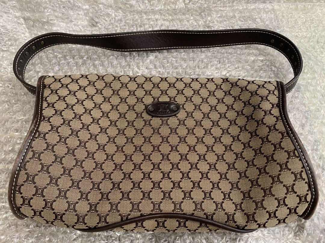 CELINE Accessory Pouch Hand Pouch Macadam Canvas Brown Authentic