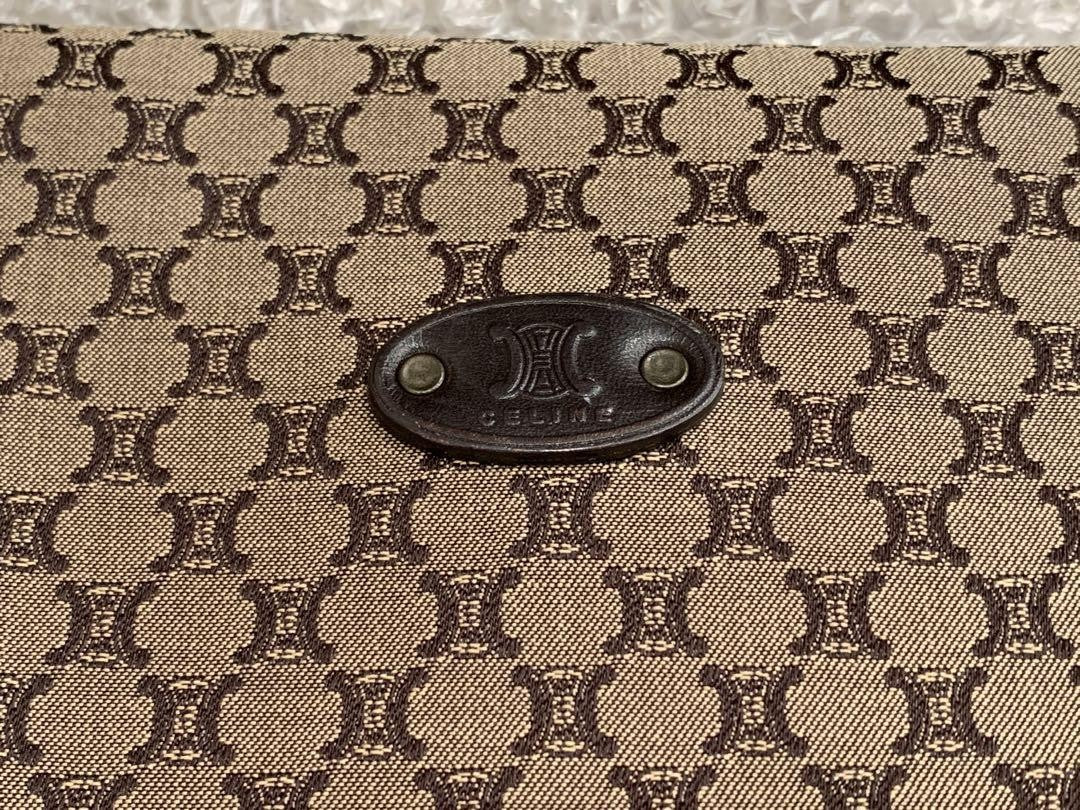 CELINE Accessory Pouch Hand Pouch Macadam Canvas Brown Authentic