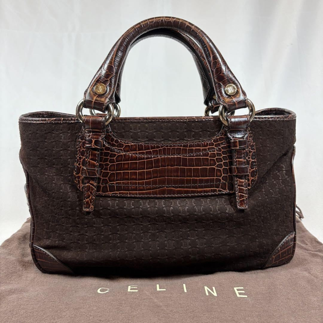 CELINE Hand Bag Tote Purse Boogie Macadam Leather Suede Brown Authentic