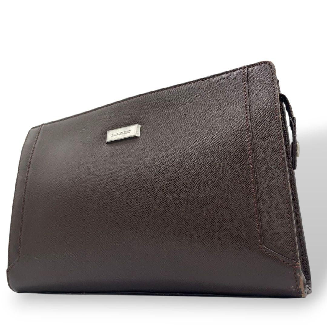 BURBERRY Clutch Bag Second Bag Leather Brown Authentic