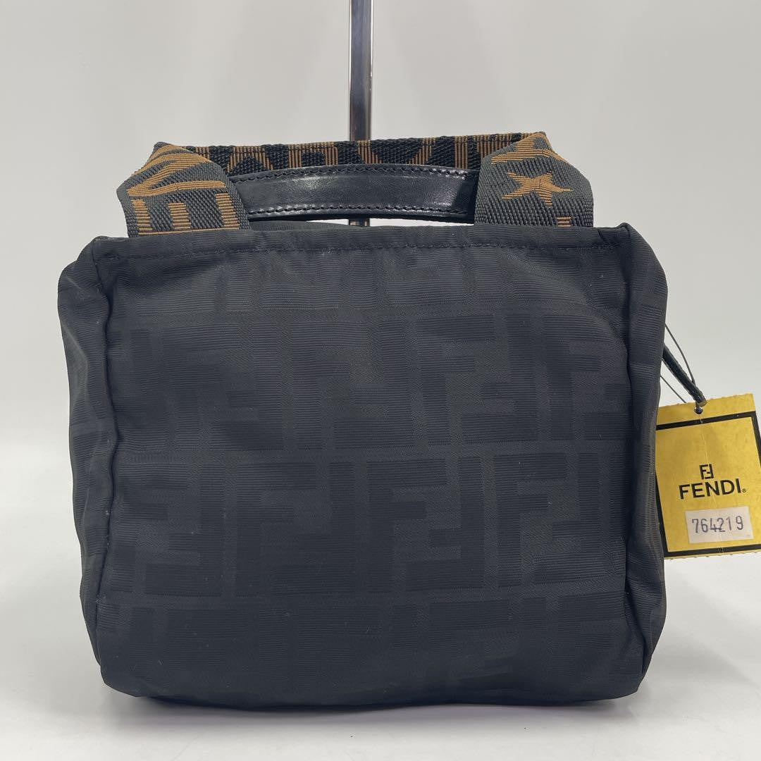 FENDI Mini Hand Bag Tote Purse Hand Pouch FF Zucca Black Authentic