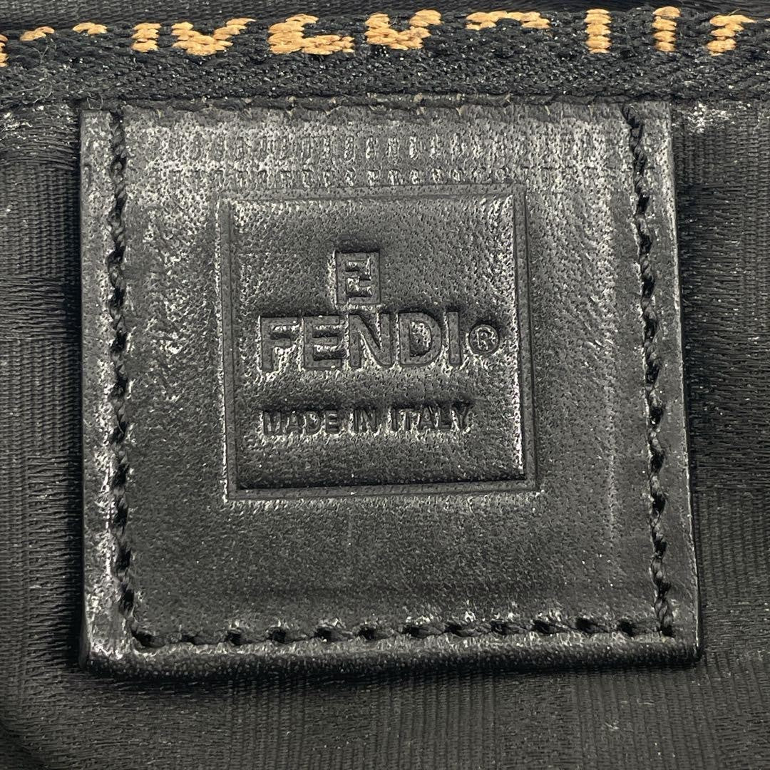 FENDI Mini Hand Bag Tote Purse Hand Pouch FF Zucca Black Authentic
