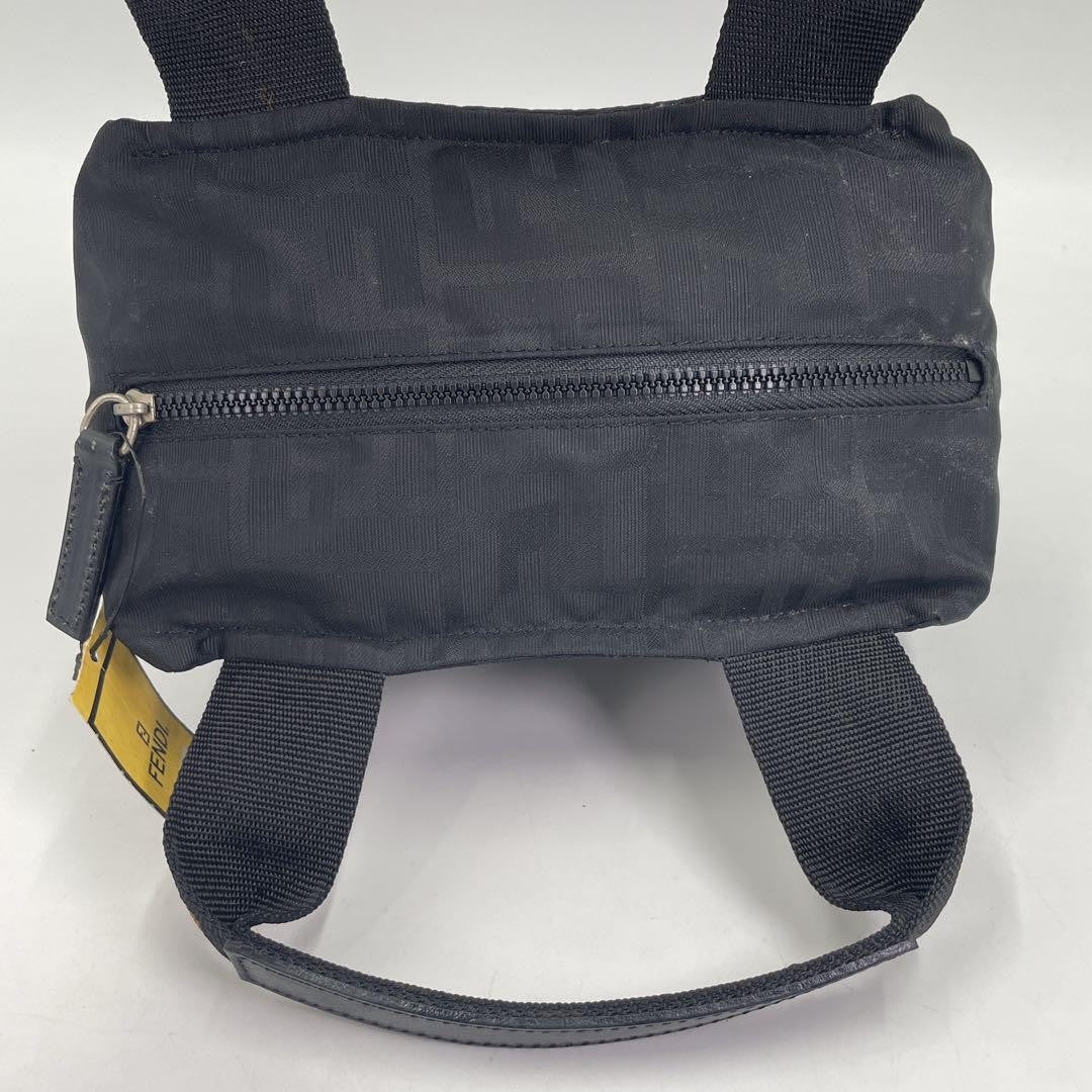FENDI Mini Hand Bag Tote Purse Hand Pouch FF Zucca Black Authentic