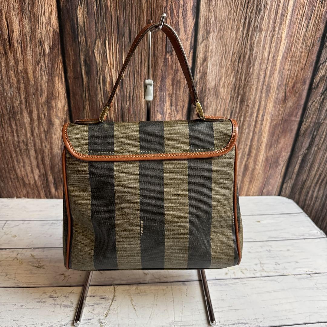 FENDI Hand Bag Tote Purse Pecan PVC Leather Brown Khaki Black Authentic