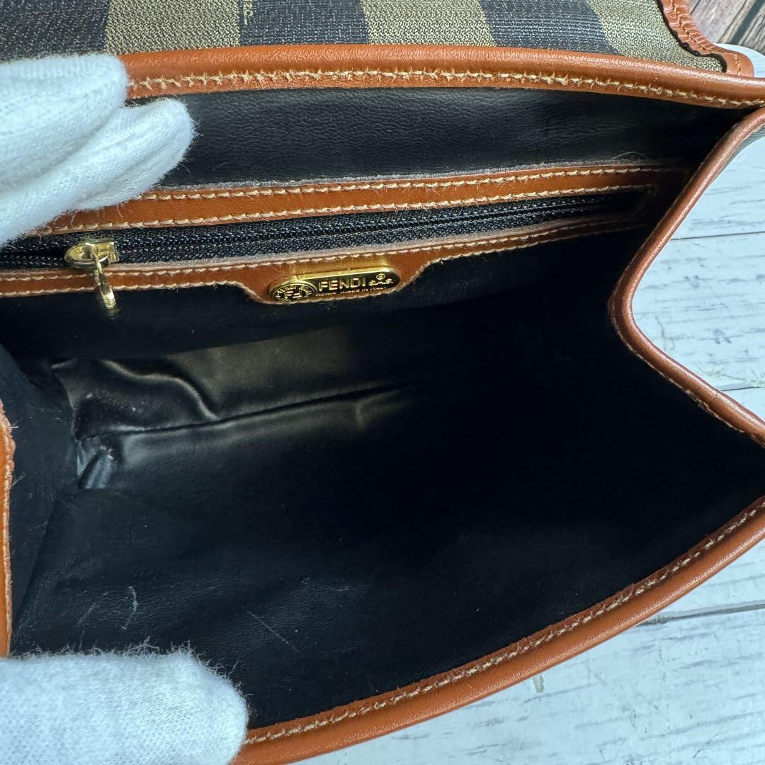 FENDI Hand Bag Tote Purse Pecan PVC Leather Brown Khaki Black Authentic