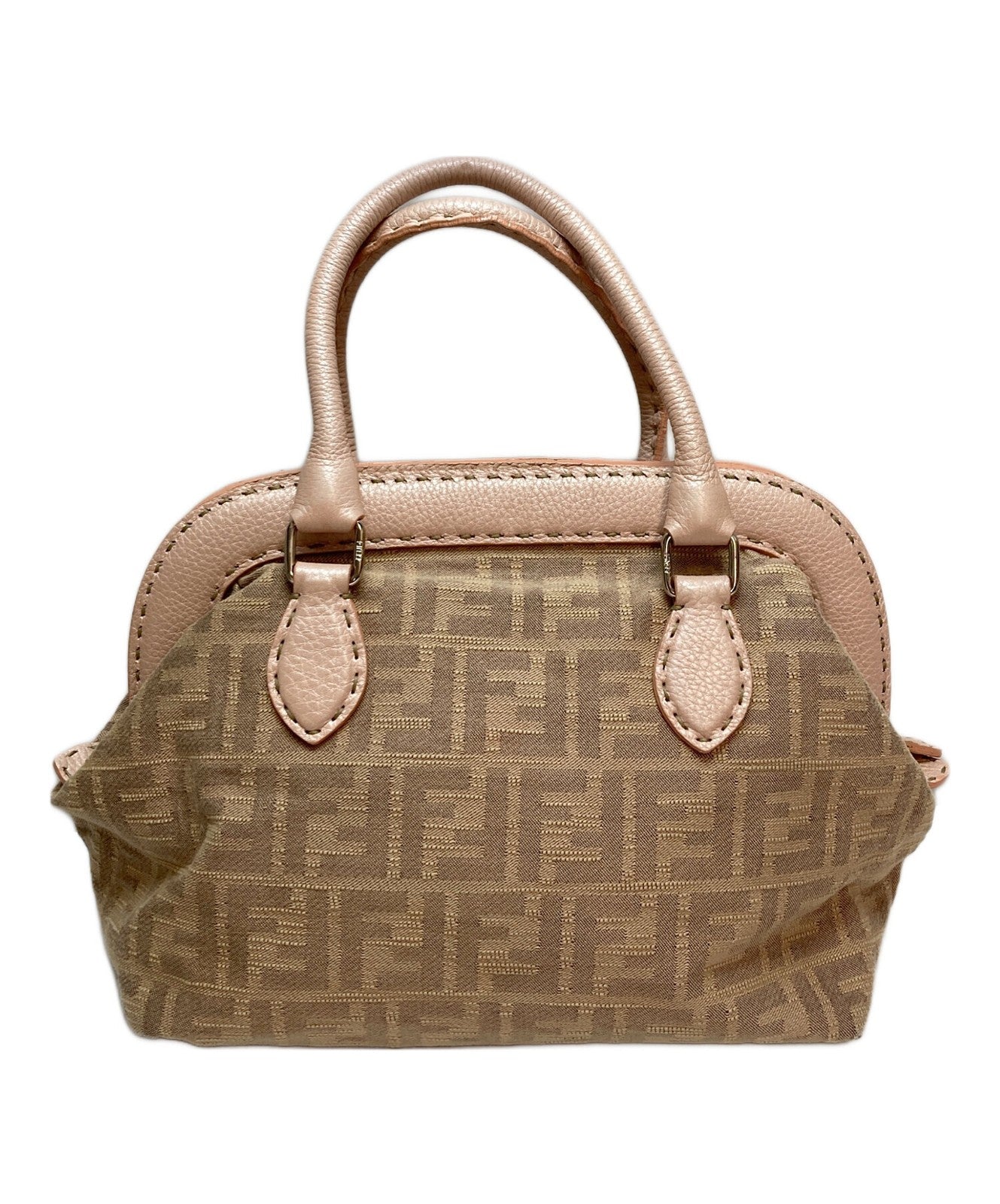 FENDI Hand Bag Tote Purse FF Zucca Beige Pink Authentic