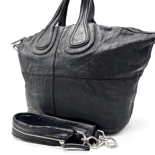 GIVENCHY Hand Shoulder Bag Tote Purse 2way Nightingale Leather Black Authentic