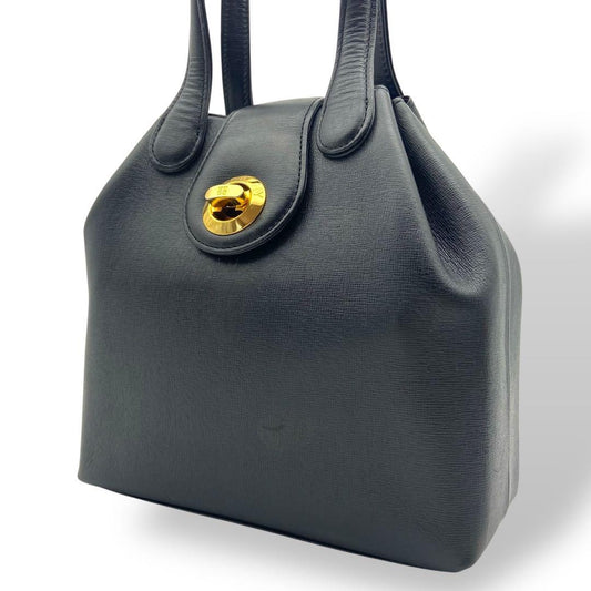 GIVENCHY Hand Bag Tote Purse Turn Lock Leather Black Authentic