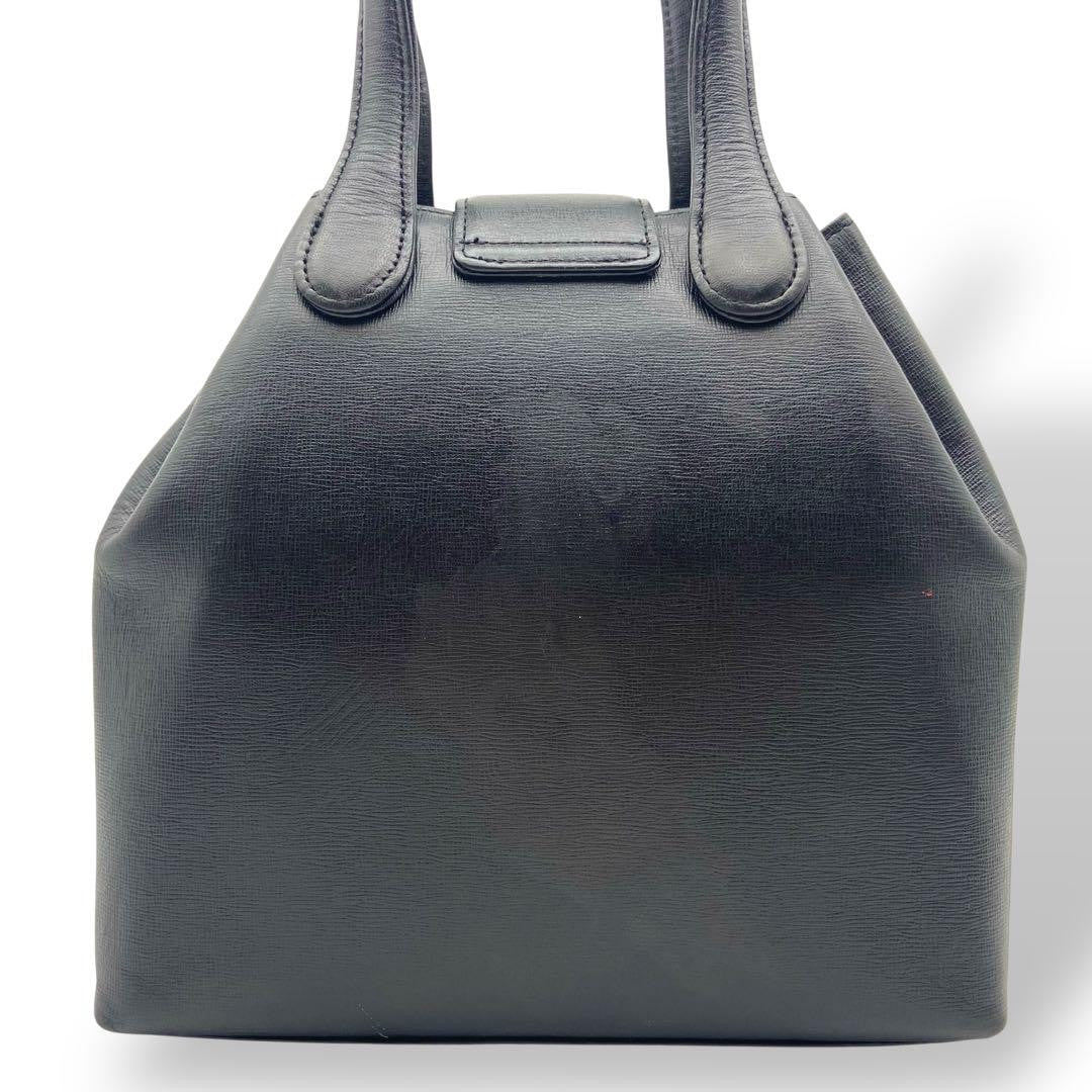 GIVENCHY Hand Bag Tote Purse Turn Lock Leather Black Authentic