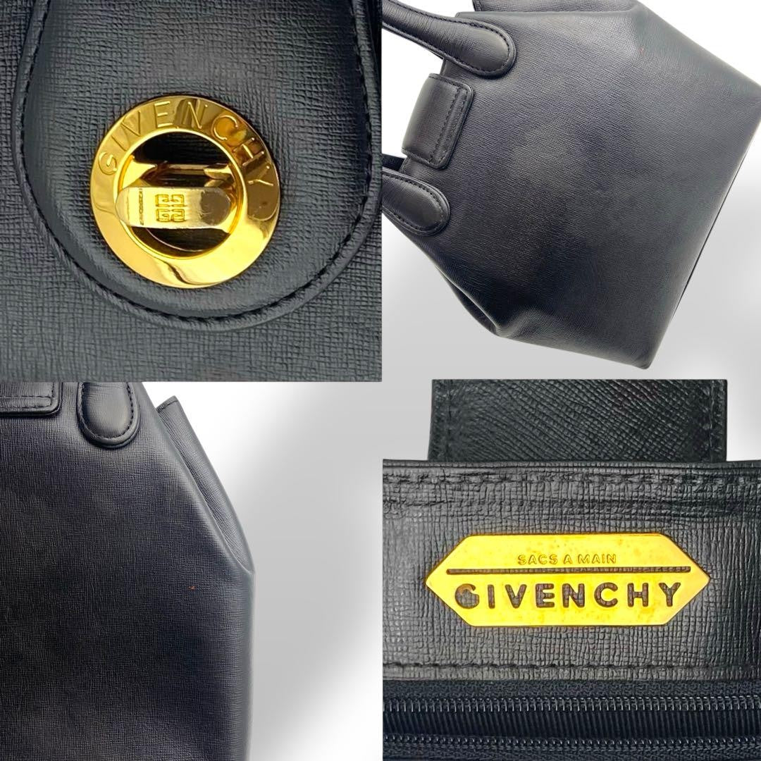 GIVENCHY Hand Bag Tote Purse Turn Lock Leather Black Authentic