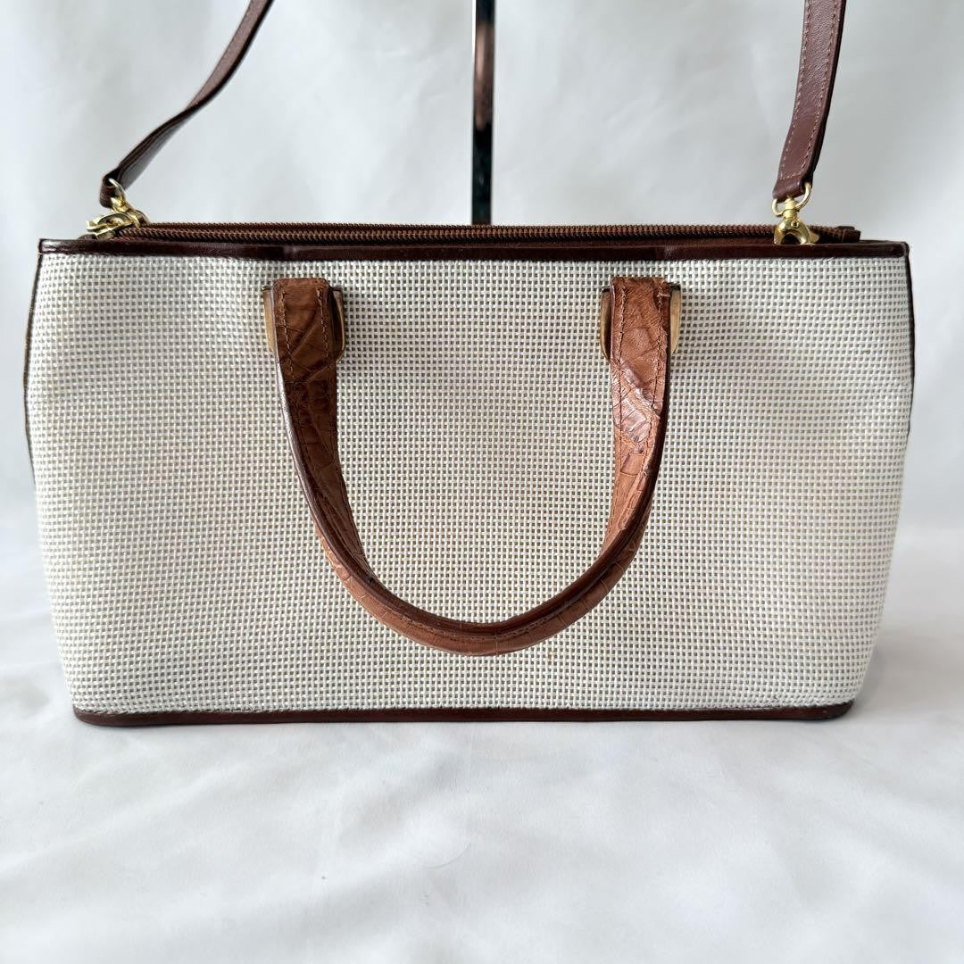 LOEWE Hand Bag Tote Purse 2way Anagram Beige Authentic