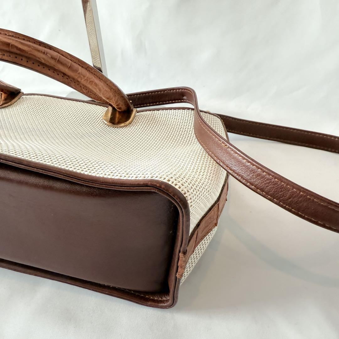 LOEWE Hand Bag Tote Purse 2way Anagram Beige Authentic