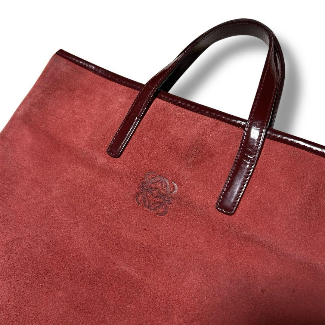 LOEWE Hand Bag Tote Purse Anagram Suede Red Authentic
