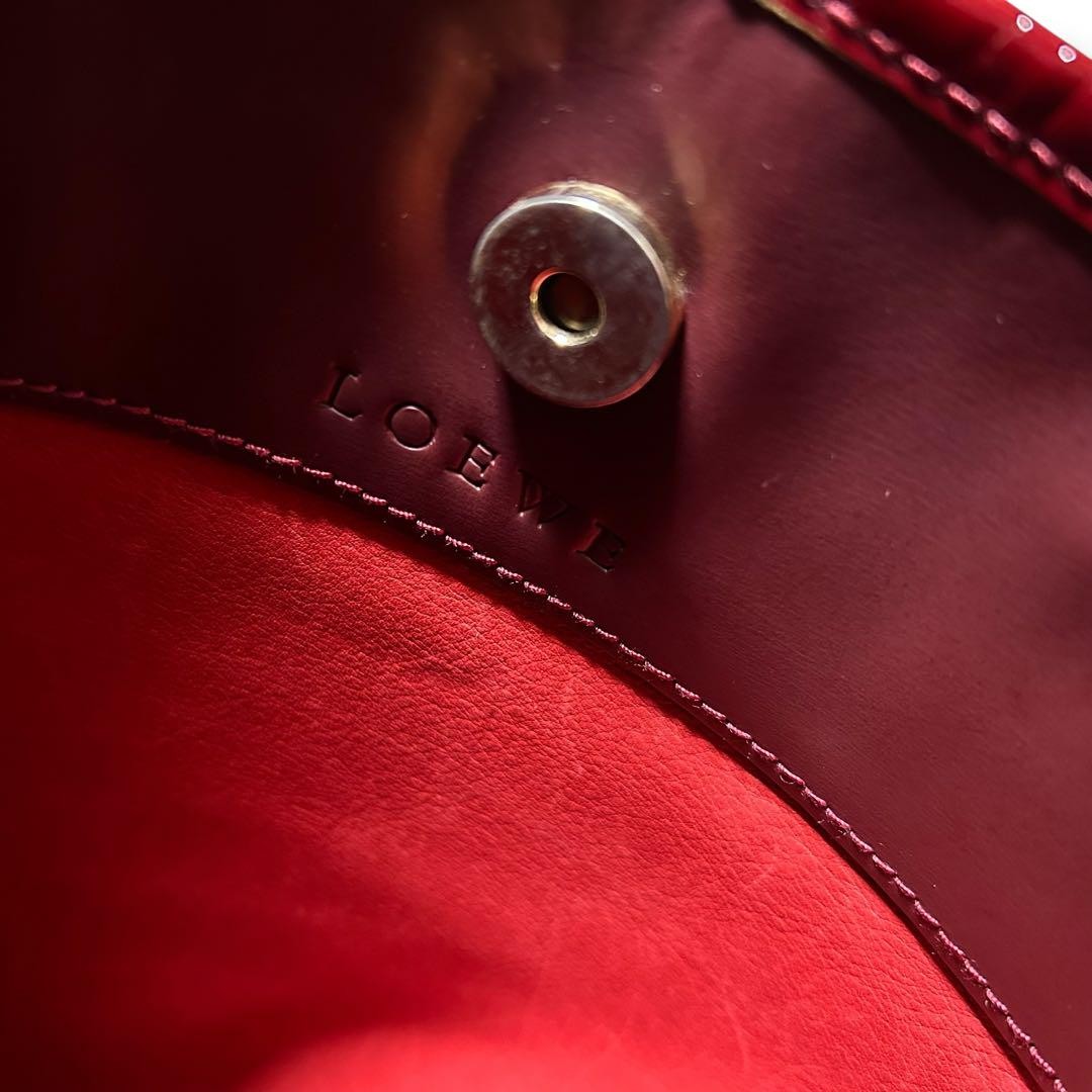 LOEWE Hand Bag Tote Purse Anagram Suede Red Authentic