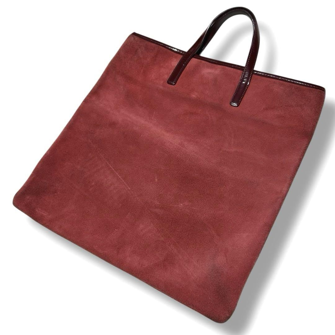 LOEWE Hand Bag Tote Purse Anagram Suede Red Authentic