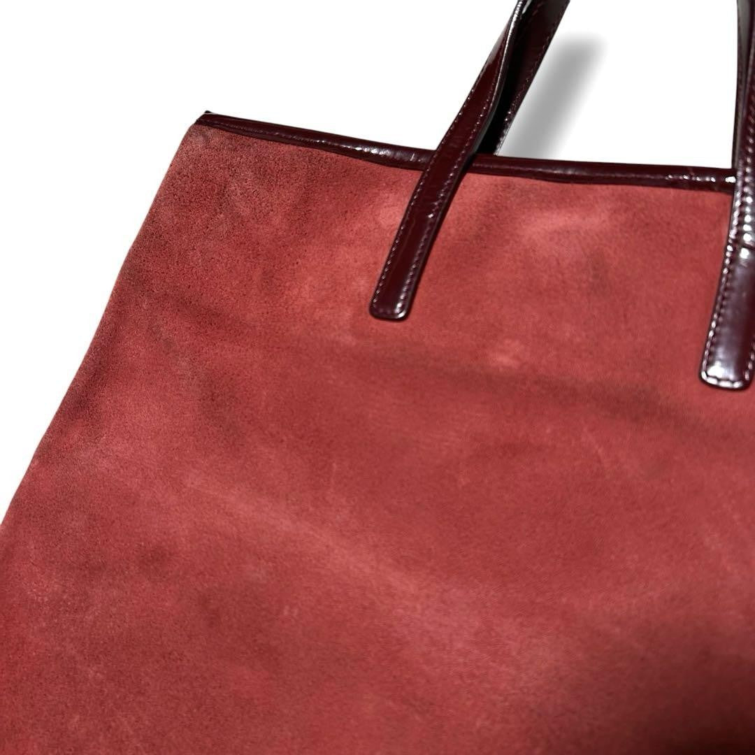LOEWE Hand Bag Tote Purse Anagram Suede Red Authentic