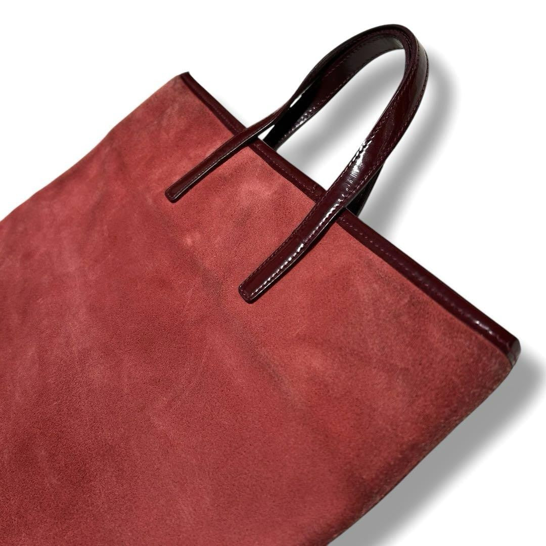 LOEWE Hand Bag Tote Purse Anagram Suede Red Authentic