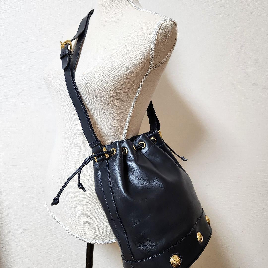 Salvatore Ferragamo shoulder bag Purse Navy Authentic Leather Drawstring type