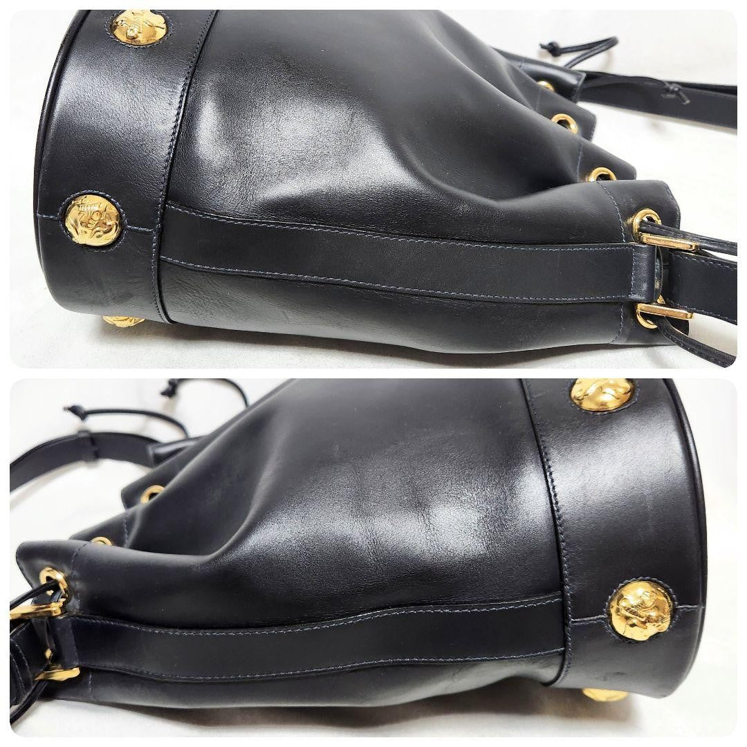 Salvatore Ferragamo shoulder bag Purse Navy Authentic Leather Drawstring type