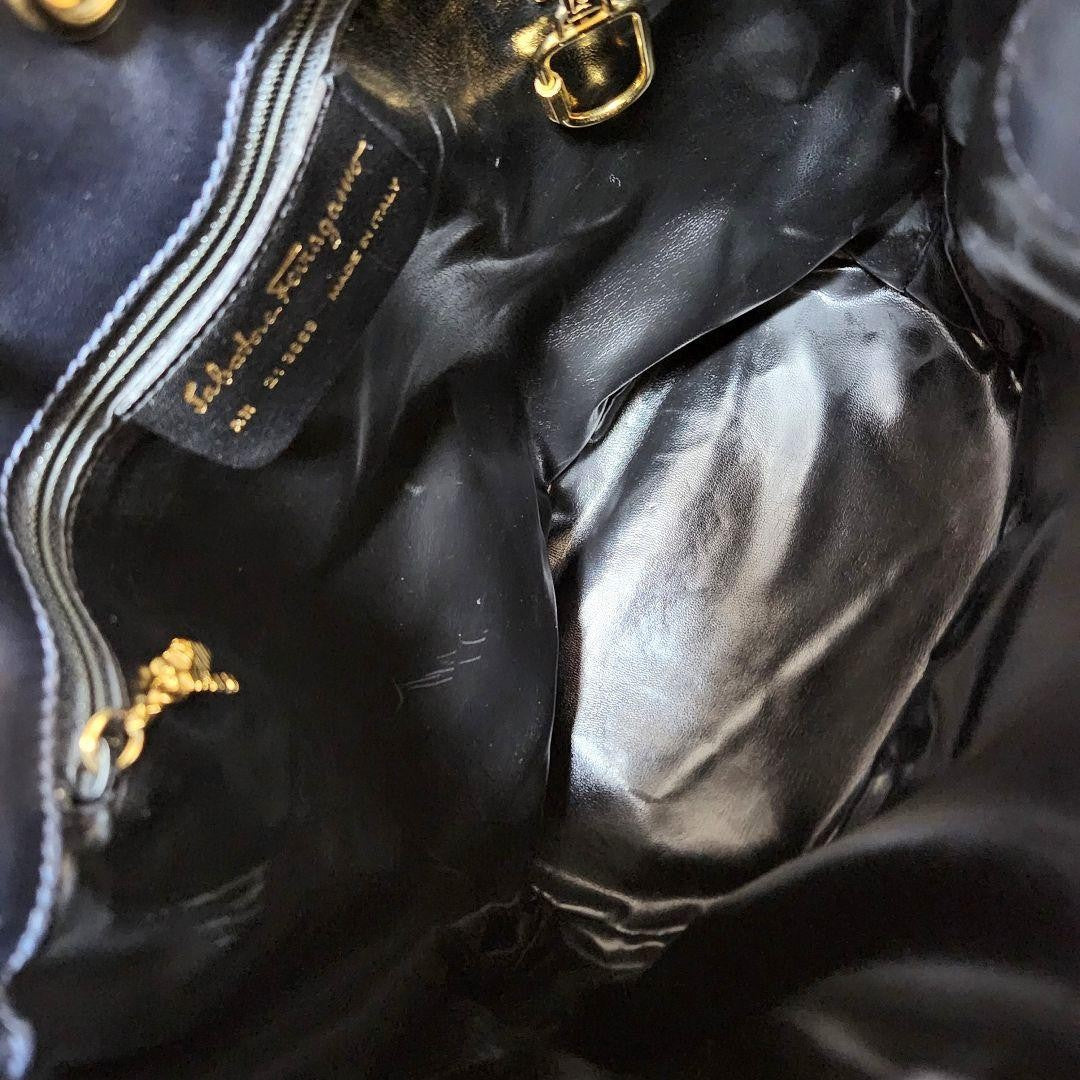 Salvatore Ferragamo shoulder bag Purse Navy Authentic Leather Drawstring type