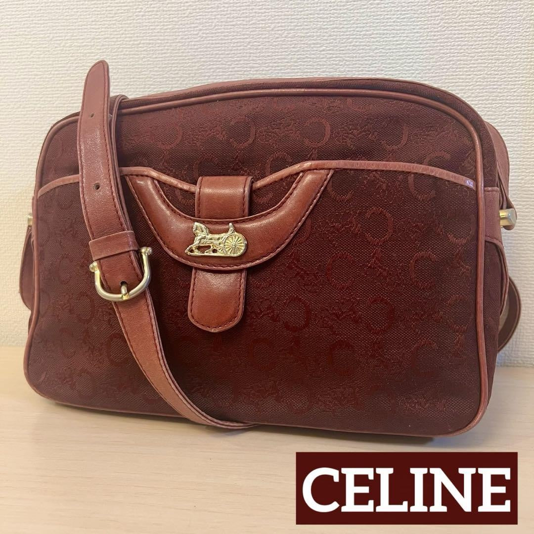 CELINE shoulder bag Purse Horse carriage C Logo Bordeaux Women's Used Authentic
