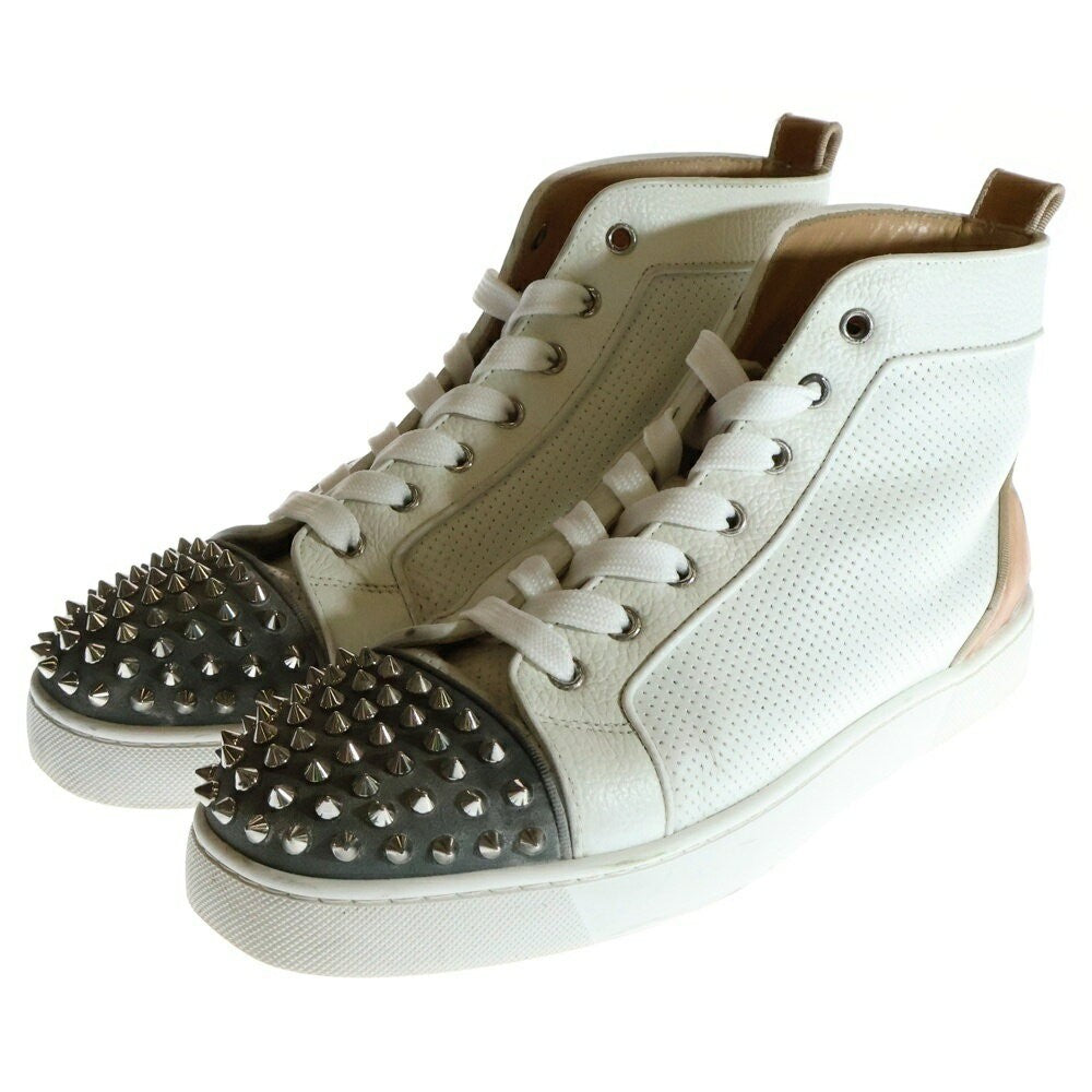 Christian Louboutin Sneakers Shoes High-cut Studs EU 41.5 US 8.5 White Gray Auth