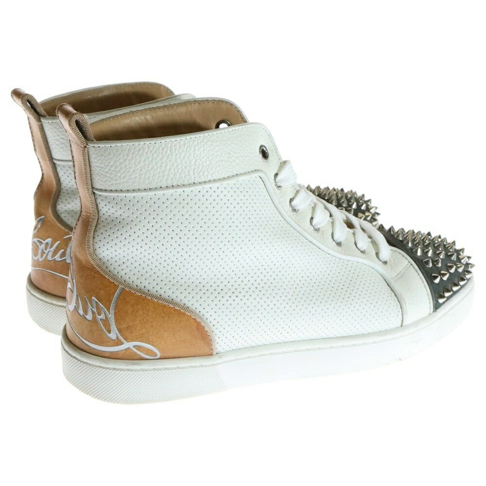 Christian Louboutin Sneakers Shoes High-cut Studs EU 41.5 US 8.5 White Gray Auth