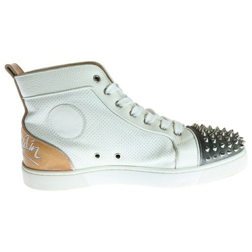 Christian Louboutin Sneakers Shoes High-cut Studs EU 41.5 US 8.5 White Gray Auth