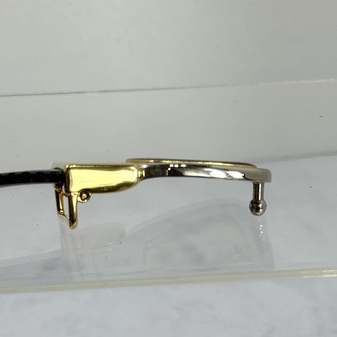 CELINE Men's Belt Horse carriage Gold Leather Authentic