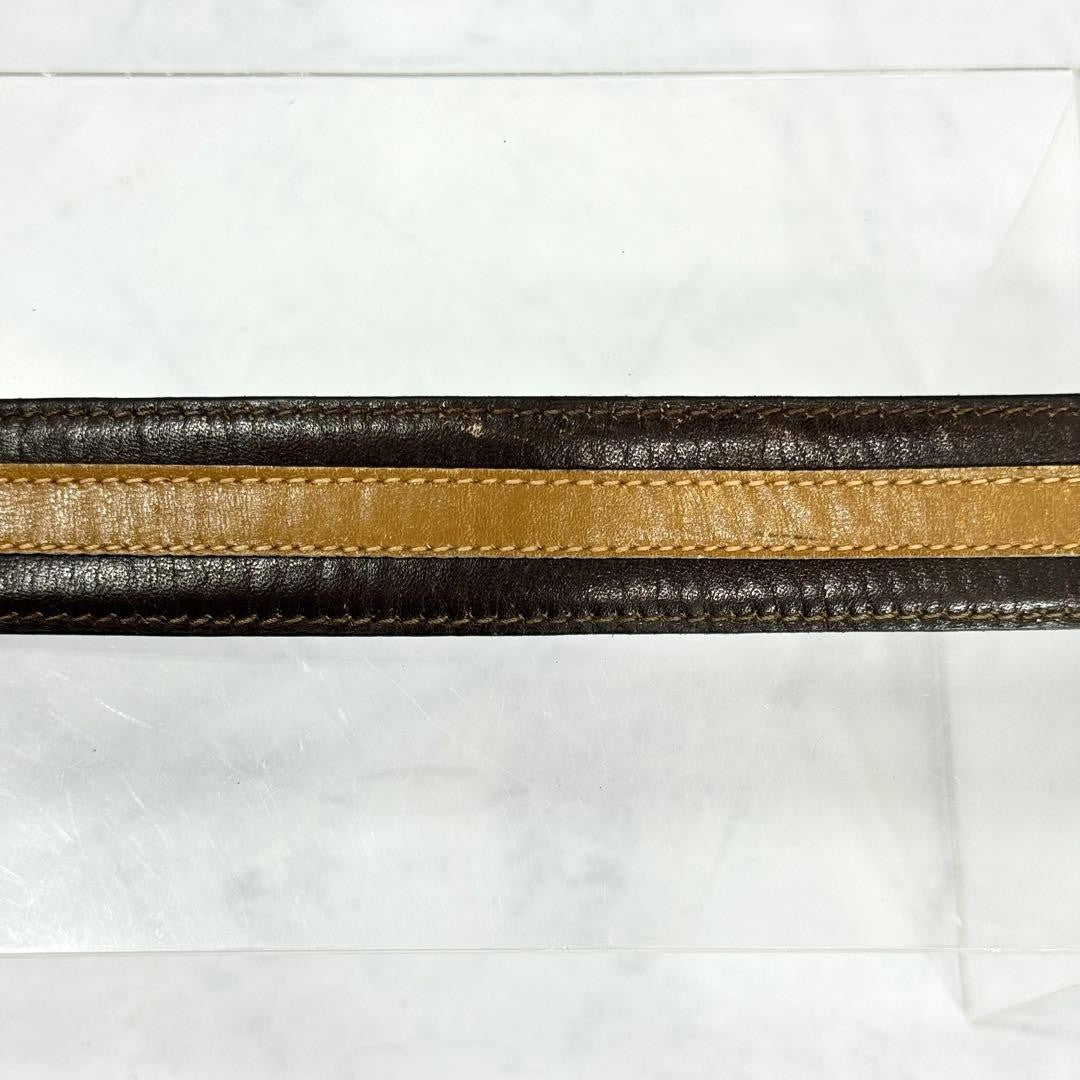 CELINE Men's Belt Horse carriage Dark Brown Camel Gold Leather Authentic