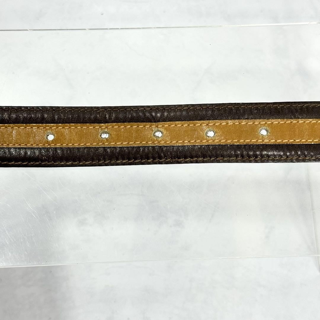 CELINE Men's Belt Horse carriage Dark Brown Camel Gold Leather Authentic