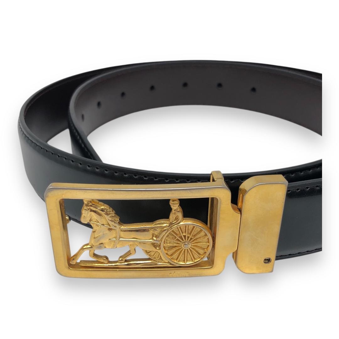 CELINE Men's Belt Horse carriage Black Brown Gold Leather Authentic