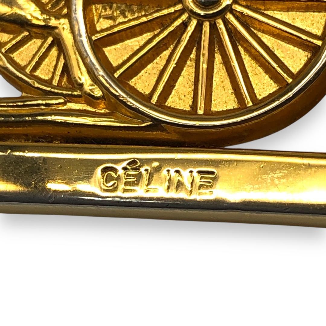 CELINE Men's Belt Horse carriage Black Brown Gold Leather Authentic