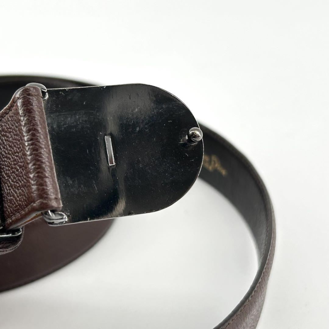 Christian Dior Men's Belt Logo Leather Gold Dark Brown Authentic