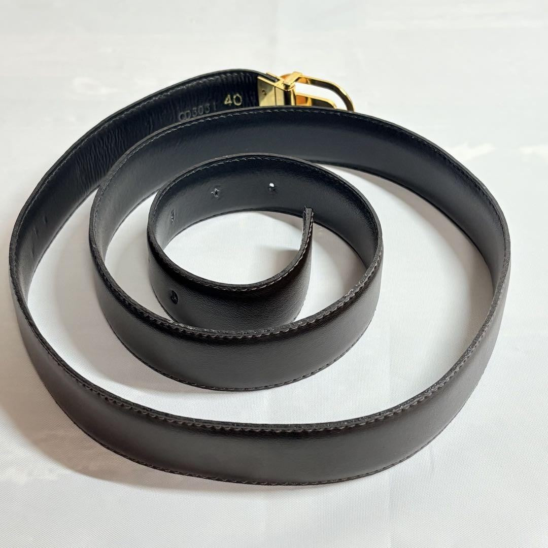 Christian Dior Men's Belt Logo Leather Black Dark Brown Gold Authentic