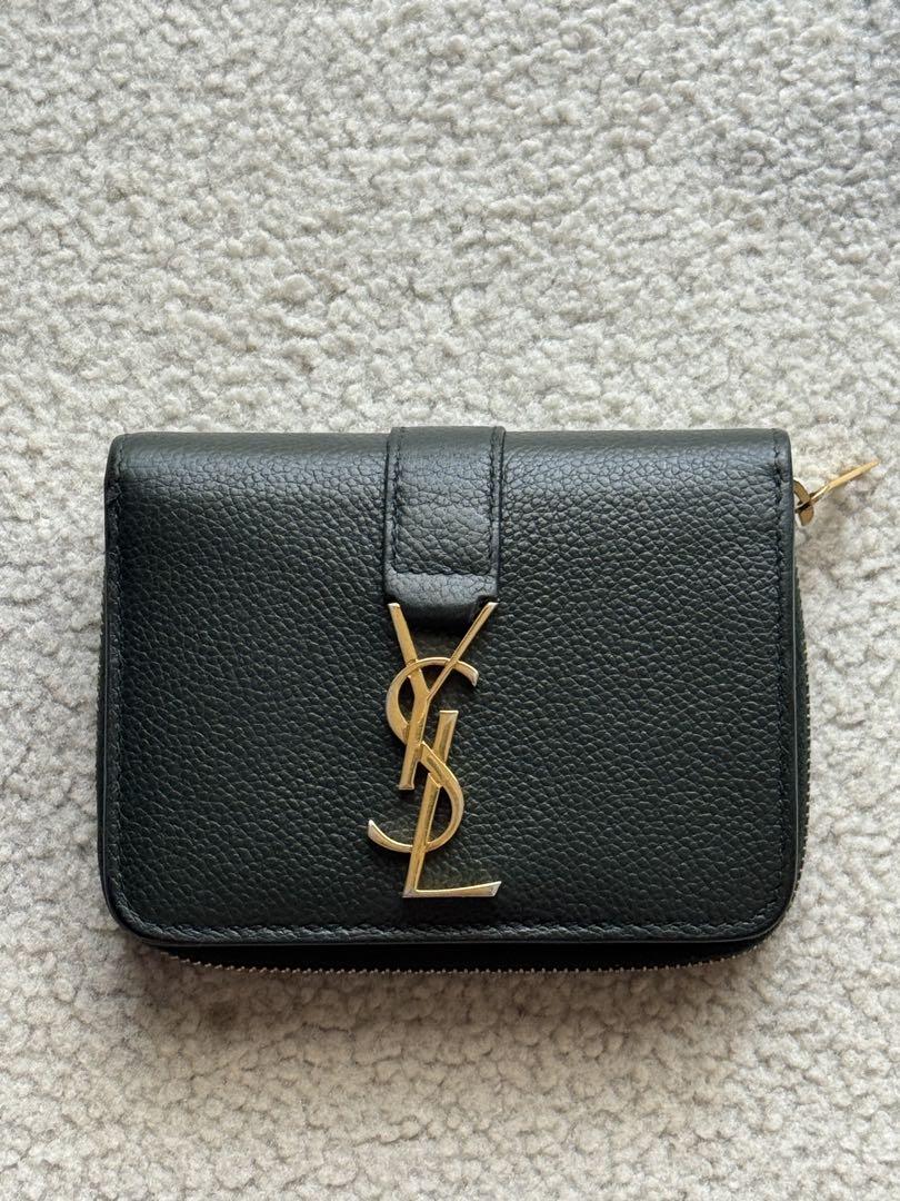 Saint Laurent Bi-fold Wallet Flap Compact Purse YSL Cassandra Khaki Authentic