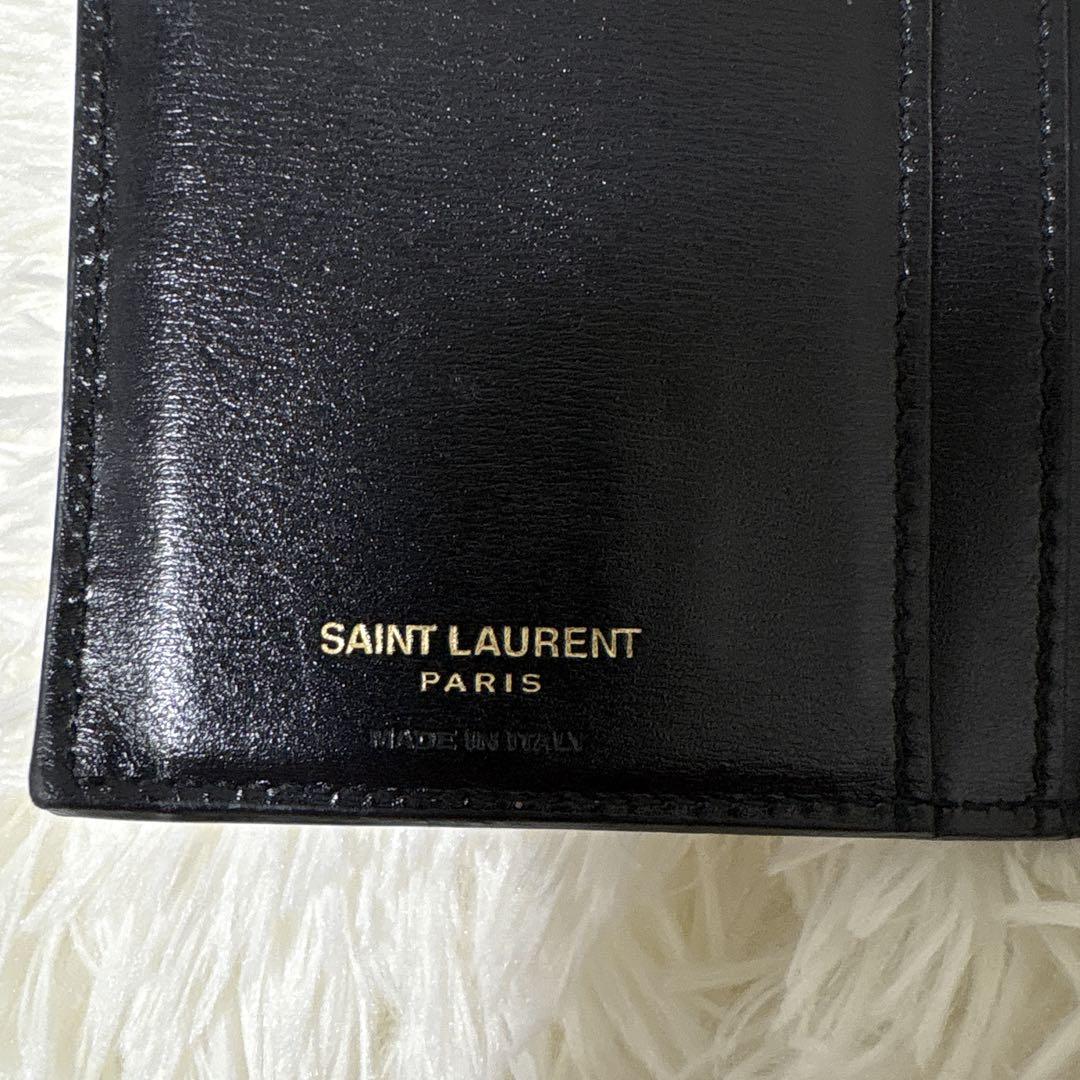 Saint Laurent Flap Wallet Long Purse YSL Cassandra Leather Black Auth