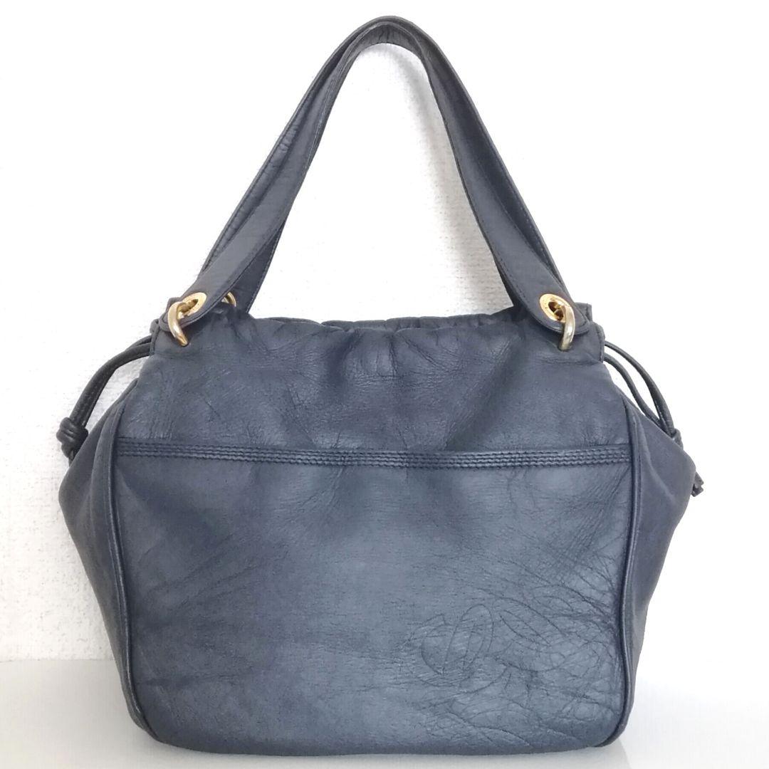 LOEWE Hand Bag Tote Purse Anagram Leather Nylon Navy Gray Authentic
